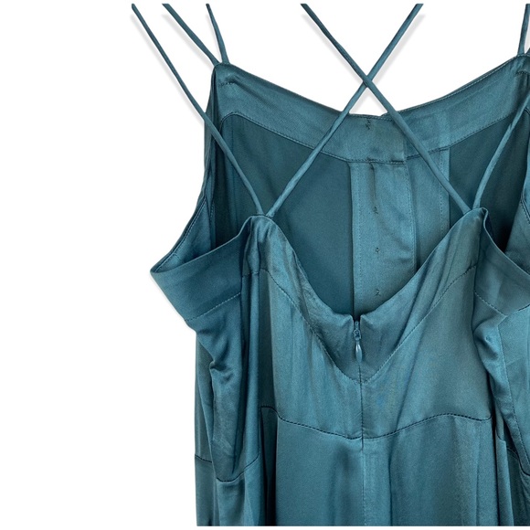 Madewell Green Satin Strappy Cropped Wide Leg Jumpsuit SZ 2 - Picture 10 of 12